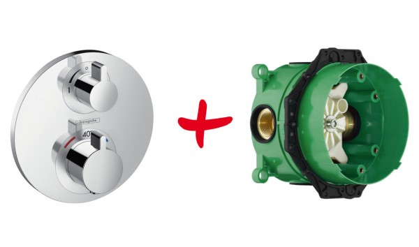 miscelatore termostatico Hansgrohe Ecostat S per 2 utenze con corpo incasso iBox - 15758000 - 01800180
