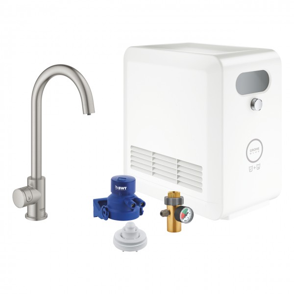 Grohe Blue Professional Mono sistema per acqua filtrata, refrigerata e frizzante, bocca C, supersteel - 31302DC2